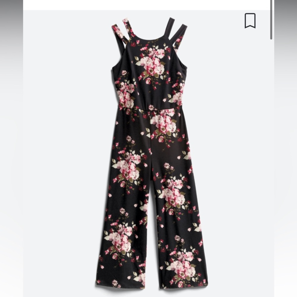Cropped black and floral wide leg jumpsuit